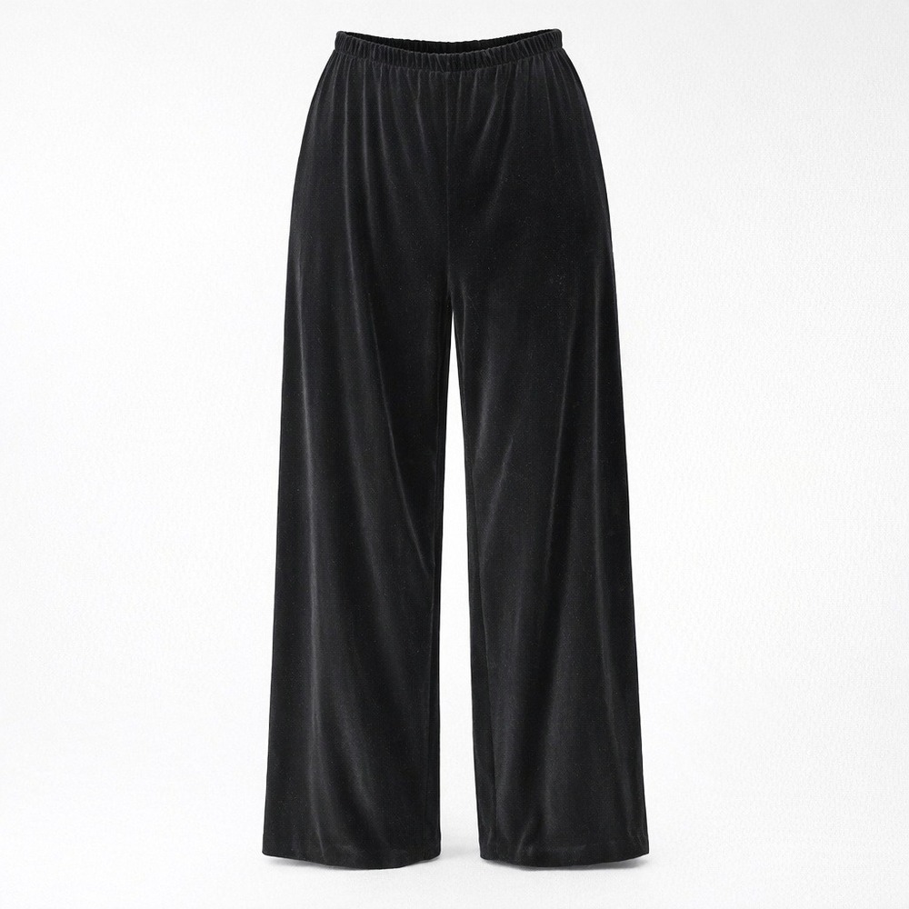 Alex Evening Womens Black Velvet Pull-On Pants Size 1X Wide-Leg Goth Evening‎